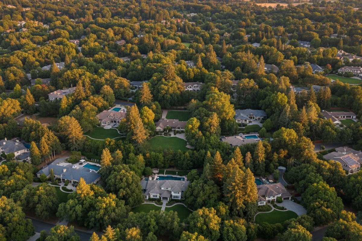 Los Altos 航拍 — 山丘环抱的绿色社区,硅谷最宜居的城市之一。