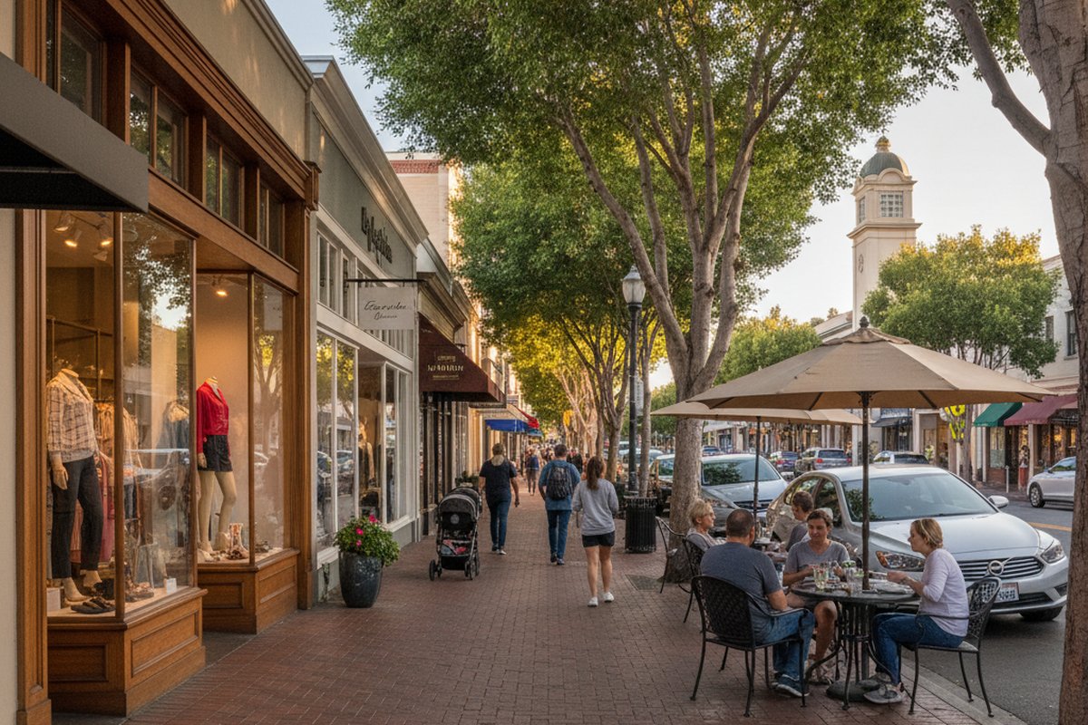 Santa Cruz Avenue — 独立餐厅、精品店与周末农夫市场。