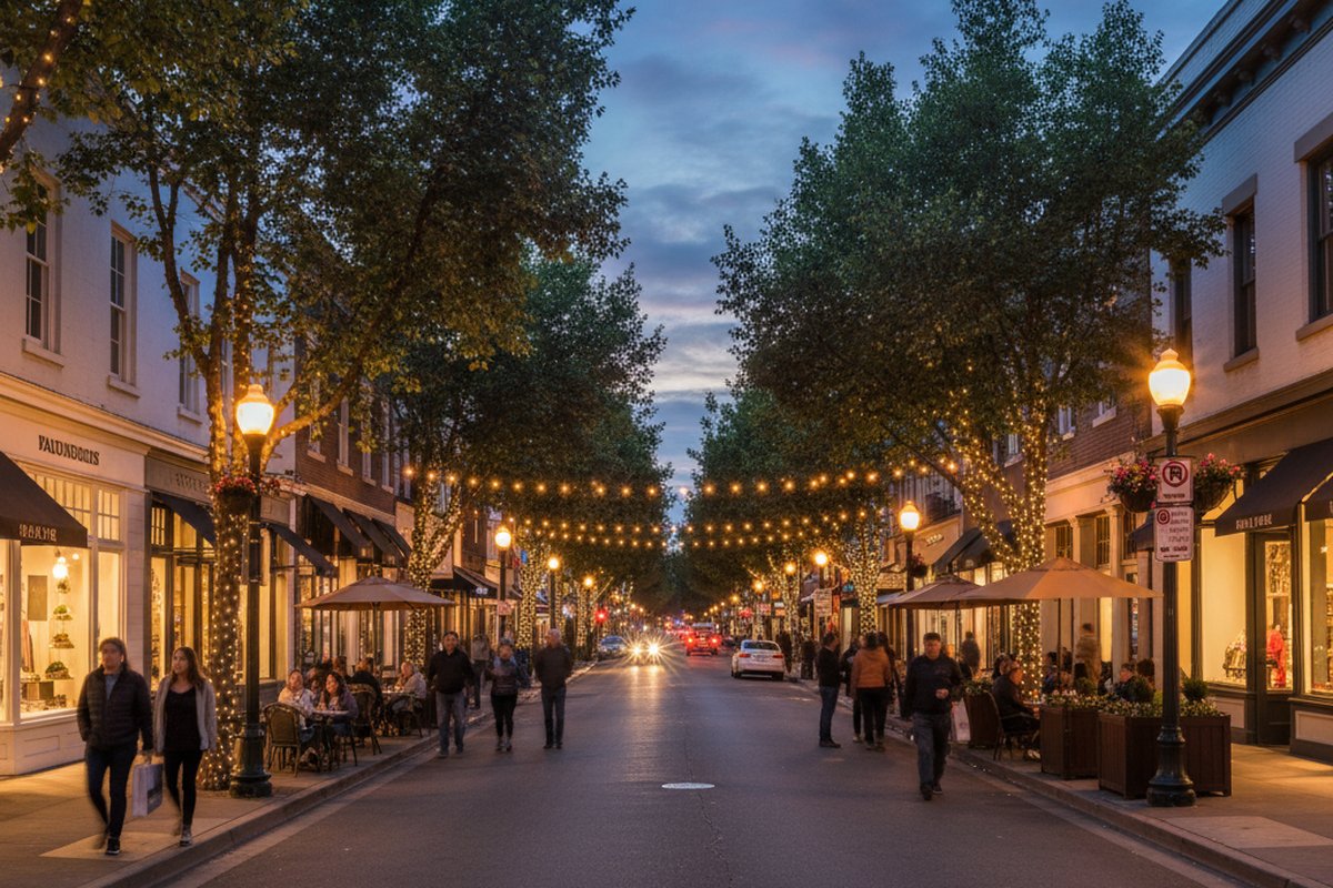 Downtown Palo Alto — University Avenue 的精品餐饮与户外用餐。